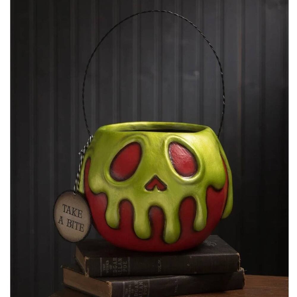 New Bethany Lowe Leeann Kress Large Red Green Poison Apple Bucket Pail Halloween